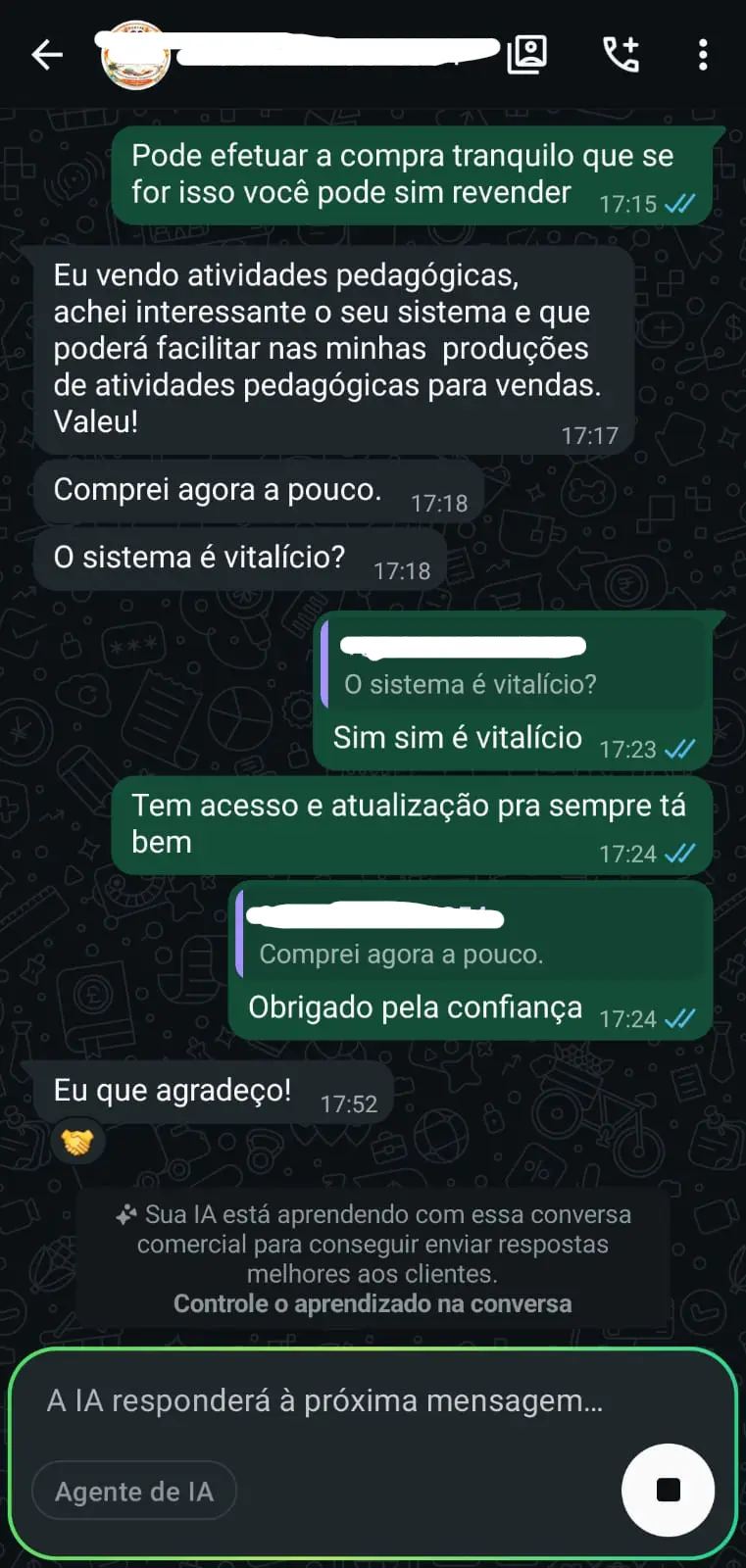 Print do WhatsApp - Depoimento 5