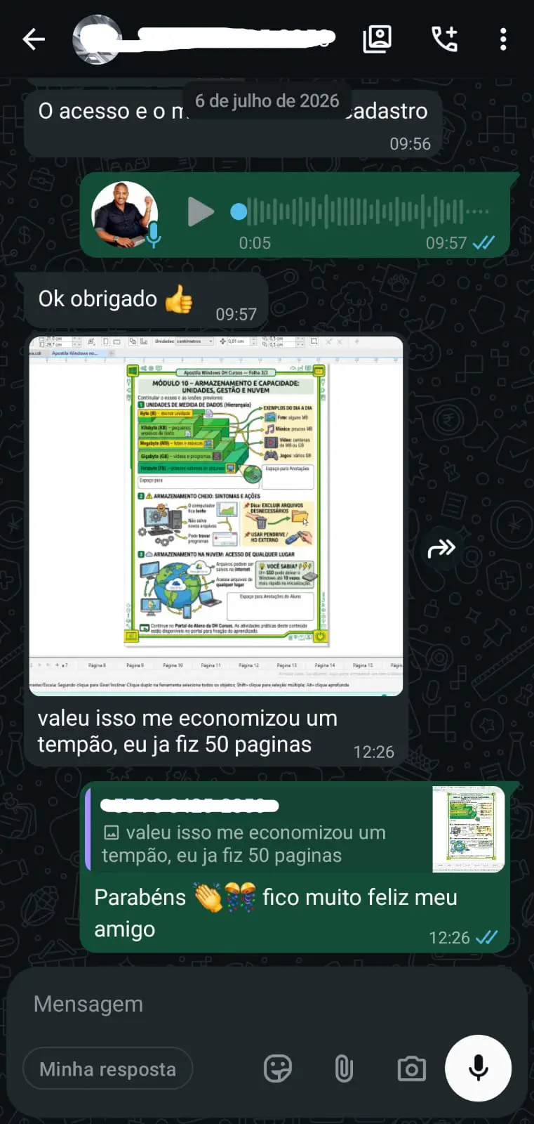 Print do WhatsApp - Depoimento 1