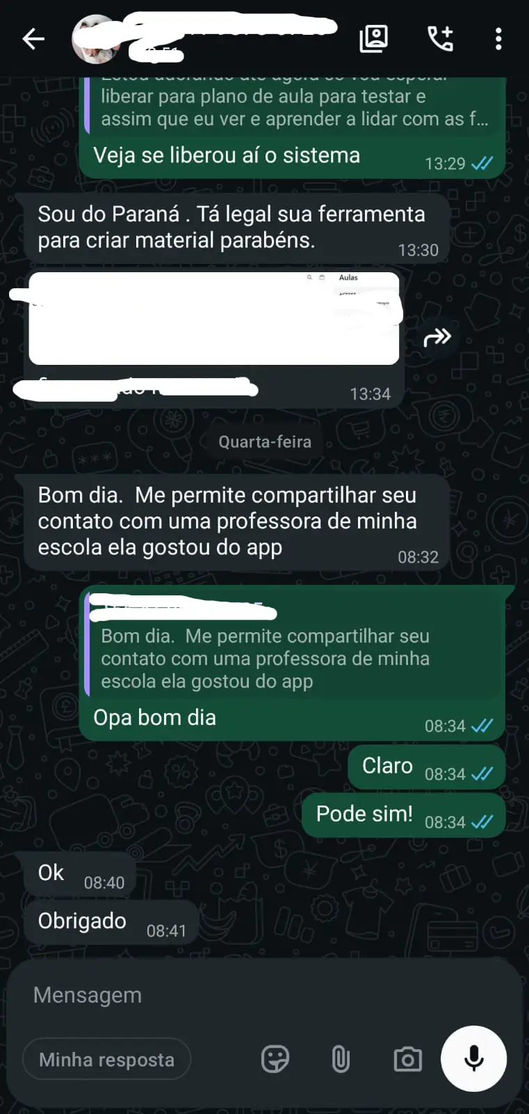 Print do WhatsApp - Depoimento 3