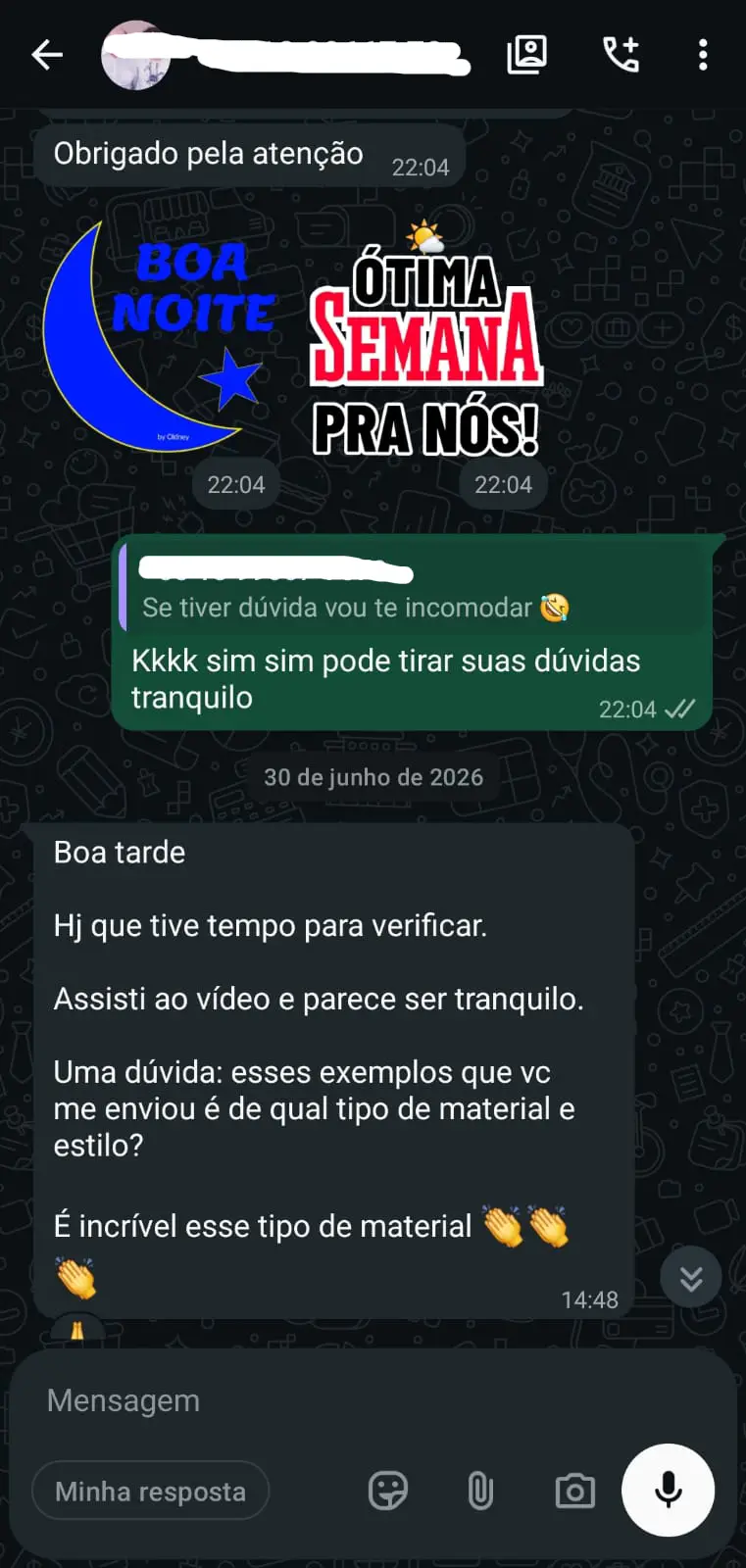 Print do WhatsApp - Depoimento 4